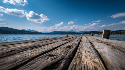 Naklejka premium Wooden Dock Extending Over Lake Ossiacher See in Austria