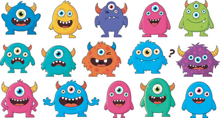 Cute Fluffy Monster Character Collection Illustration 