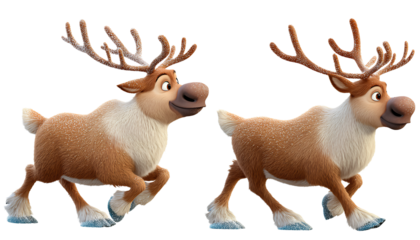 3d cartoon, two happy reindeer clip art
