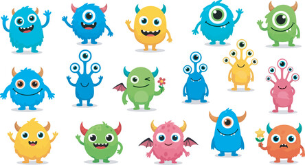 Cute Fluffy Monster Character Collection Illustration 