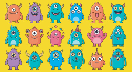 Cute Fluffy Monster Character Collection Illustration 