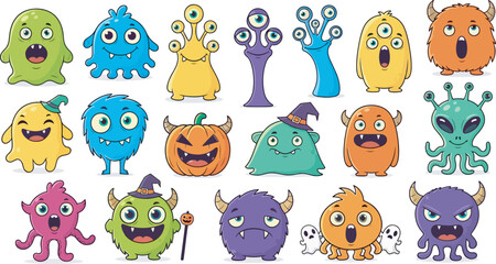 Cute Fluffy Monster Character Collection Illustration 