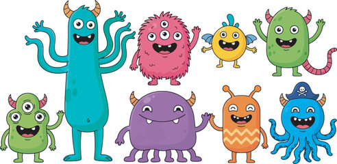 Cute Fluffy Monster Character Collection Illustration 