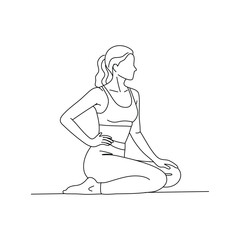 Woman Sitting Pose line drawing. Line art. Illustration