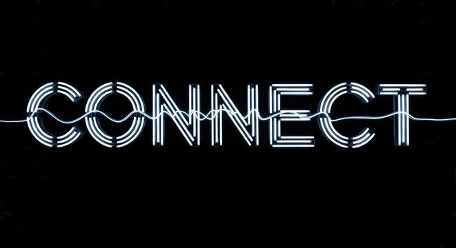 Connect Concept Photography: Segmented Light-Tube Typography with Pulsing White Light Beams – Pure Tech Minimalism in Controlled Darkness