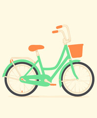 Green City Bicycle with Orange Basket - Flat Design Vector Illustration