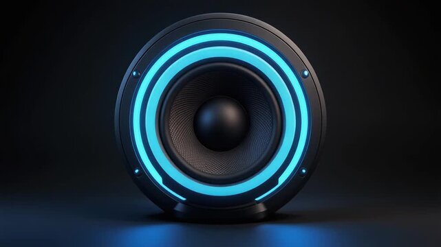 Modern Audio Speaker with Illuminated Blue Ring on Dark Background for Music and Sound