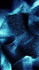 Flowing digital blue particles forming abstract waves in space, representing data visualization, energy, and futuristic motion
