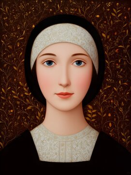 A soft depiction of saint zita with a delicate textured look and feel