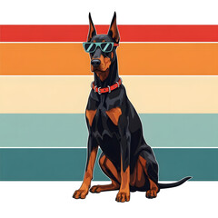 선글라스를 착용한 도베르만 디지털 아트.