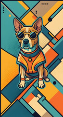 안경을 착용한 동물 강아지 디지털 아트.