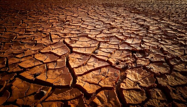 Dried cracked mud pattern, earthy brown tones, desert texture
