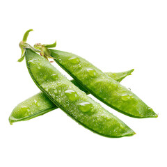 Fresh snap peas with water droplets on transparent background