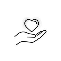 Hand Holding Heart Icon | Charity Care Symbol | Love and Kindness Vector Illustration