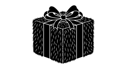 A fluffy gift box with a decorative bow monochrome silhouette style