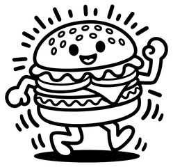 Cute Kawaii hamburger character set. Vector hand drawn cartoon icon illustration. Strawberry character in doodle style. Isolated on white background.