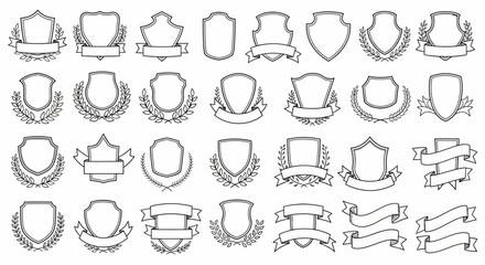 Collection of Ornate Crests and Decorative Ribbons for Heraldic and Emblematic Design Projects