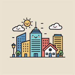 Minimal Pop City Landscape Architecture Houses Buildings Icon | ミニマルポップな都市景観建築と家々のアイコン