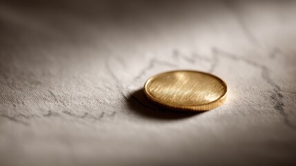 Gold coin macro on paper chart background