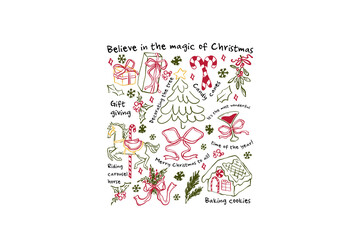  'Believe in the magic of Christmas' Hand drawn Holiday Doodle Collection illustration Sublimation design