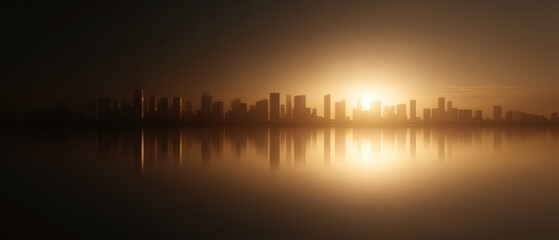 Plakat Sunset view of city skyline with golden reflections symbol of growth and business success