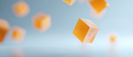 Abstract render of floating cubes with finance icons