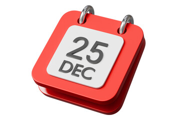 3d december 25 calendar icon. christmas holiday concept. Minimal cartoon xmas date planner schedule for holiday sale banner. isolated on white background. 3d render.