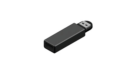 Isometric style vector illustration of a sleek black USB flash drive memory storage device for digital data transfer isolated on white background
