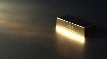 Elegant gold bar with glowing numbers 2025 reflection