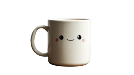 Off-white ceramic tea mug with a simple cute cartoon design and visible handle ideal for cozy drinking moments
