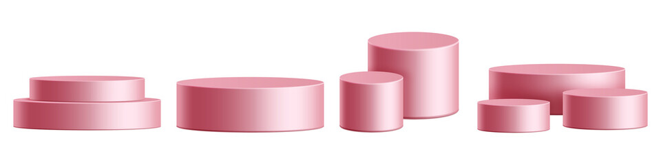 Minimal 3D pastel pink podium set scene for cosmetic product display. Modern cylinder pedestal stand or stage on transparent, for beauty, makeup, cosmetic and fashion presentation mock-ups platform.