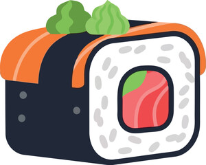 Salmon sushi roll with wasabi and roe