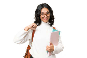 Young Argentinian student woman over isolated background showing thumb down with negative expression