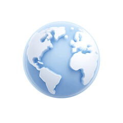 Fototapeta premium Pale blue 3D globe icon, simplified continents, smooth surface, subtle shading