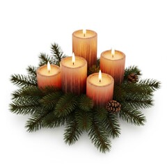 Festive Advent Wreath with Lit Candles Pine Branches and Pinecones Decoration