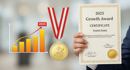 Recognition of achievement growth award medal and financial success visuals