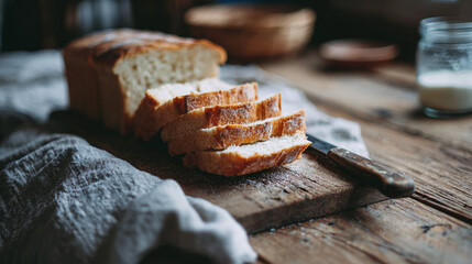 Sliced toast bread on wooden table
