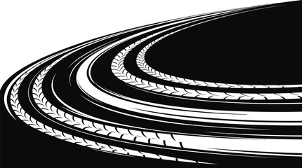 Tire tracks on black surface suggesting speed and movement on a road
