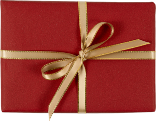 Red Festive Gift Box with Golden Ribbon Bow Top View