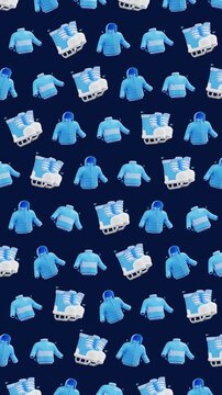 4K Seamless Winter Clothes Pattern Animation 3D Ice Skates Sweater Jacket Background