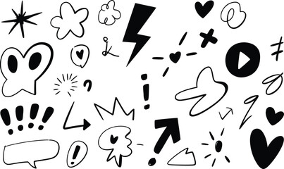 Collection of hand-drawn doodle elements, icons, and symbols