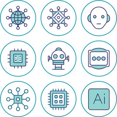 Artificial Intelligence and Machine Learning Icon Set