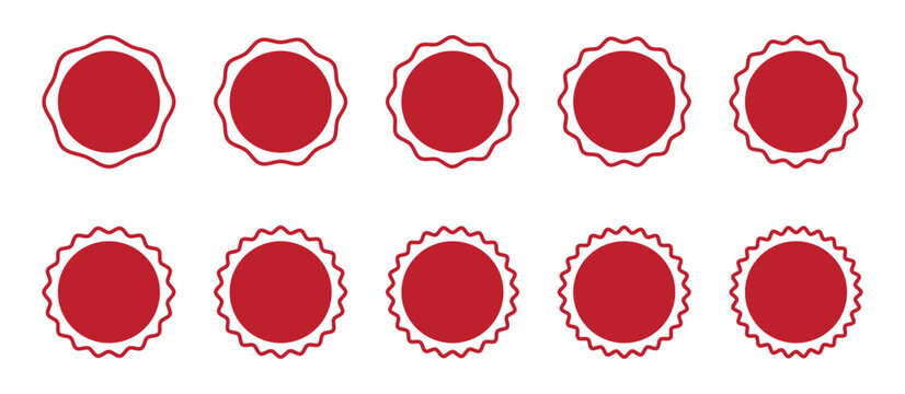 Red sale stickers with zigzag edges. Color rectangle frames with wiggly borders.Set of circles with zigzag edges, Sunburst sticker shapes, Rounded starburst zigzag.  
