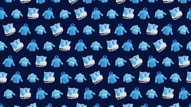 4K Blue Winter Clothes Ice Skates Seamless Looping 3D Pattern Animation