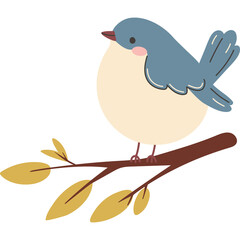 A Charming Blue Bird Perched on a Twig with Autumn Leaves Against a Transparent Background