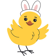 A Cheerful Yellow Chick Wearing Bunny Ears Ready for Easter Celebrations With Outstretched Wings and Cute Expression on Transparent Background
