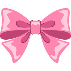 A Classic Pink Bow with a Darker Pink Center Detail and Ribbon Ends on a Transparent Background