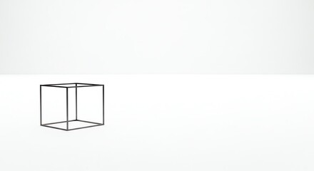 Wireframe cube isolated on white background, a minimalist geometric shape casting a subtle shadow, perfect for modern design and architectural visualization