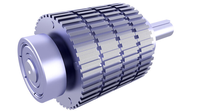 Industrial Stepper Motor Rotor 3D Model. Synchronous Stepping Rotor Part - side view with visible front. 3D rendering isolated on white background. Ideal for educational, engineering design
