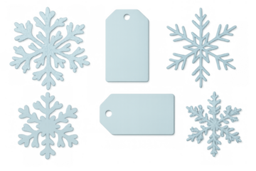 Snowflakes and blank gift tags providing a versatile design element for winter events, holidays, christmas, and sale promotions